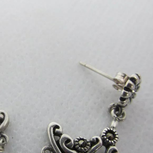 Natural Garnet and Marcasite Gemstones Chandelier Earrings 925 - Picture 6 of 7